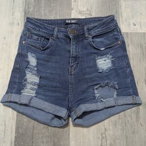 Blue Savvy Women's Distressed Denim Shorts - Blue Size 7/28